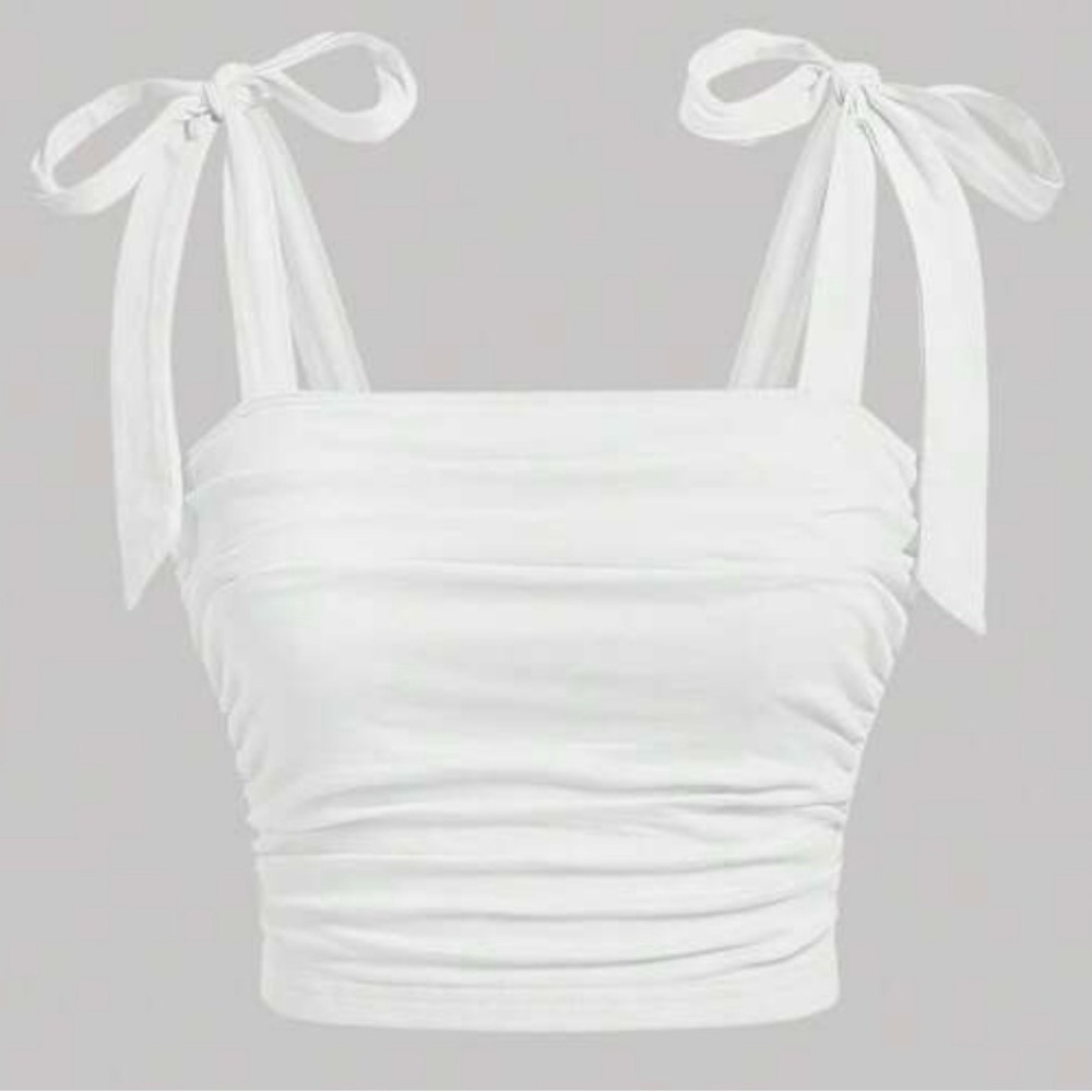 White Sleeveless Bow-Tie Crop Top, size small